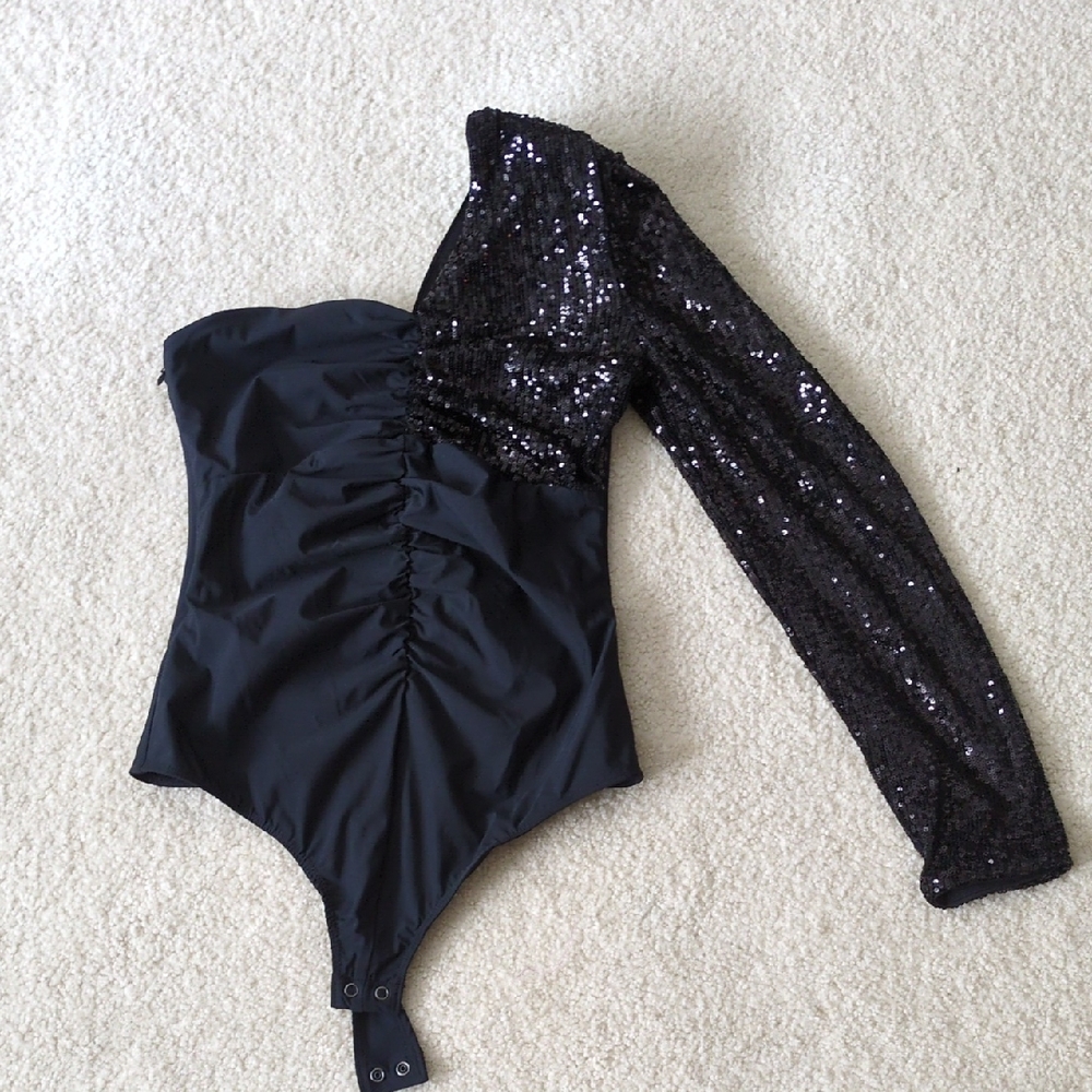 Express Black Sequin Bodysuit - image 1